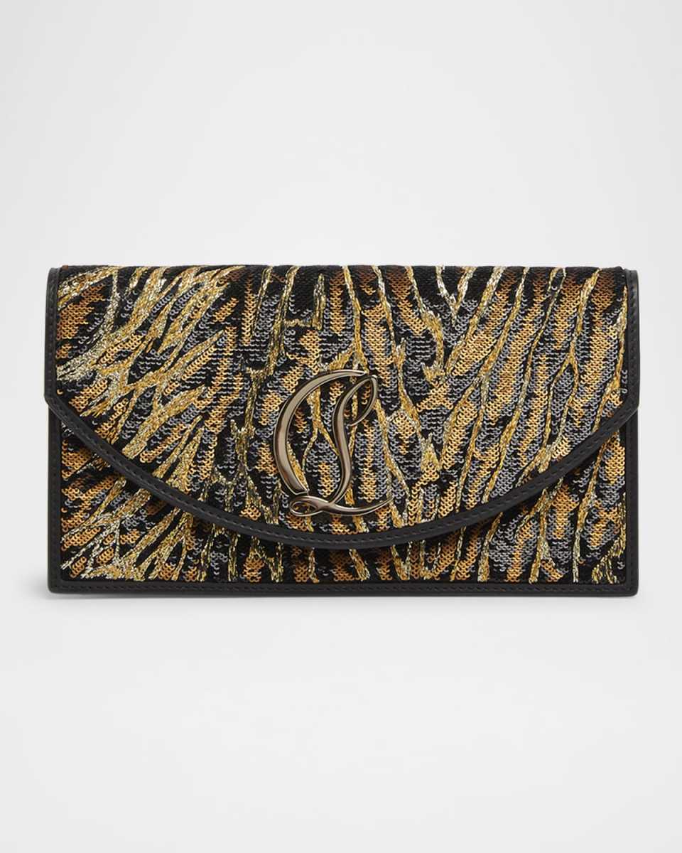 Loubin54 Ocelot Sequined Satin Clutch Bag